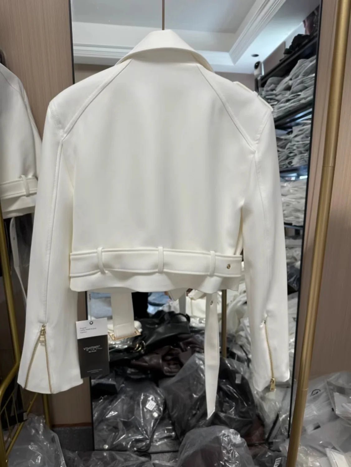 Korean version of the long - sleeved motorcycle jacket jacket women's spring and autumn new fashion temperament Joker suit collar - The Discount Plug