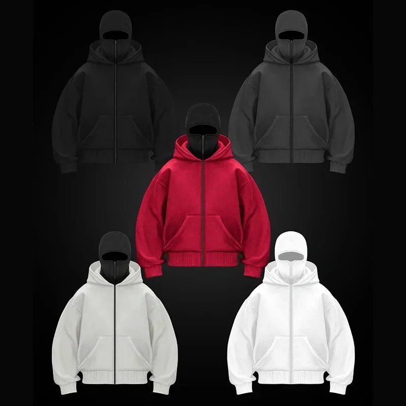 Men and women Balaclava Y2K Gothic Harajuku winter new item double hooded sweatshirt men's hooded mask zipper sportswear - The Discount Plug