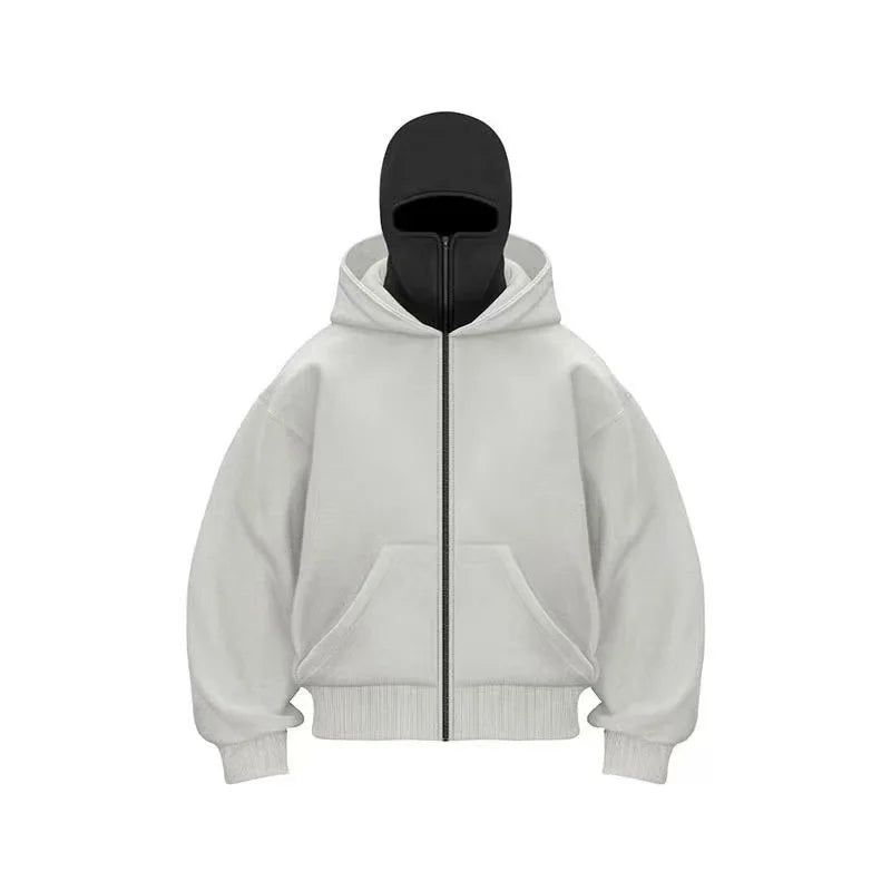 Men and women Balaclava Y2K Gothic Harajuku winter new item double hooded sweatshirt men's hooded mask zipper sportswear - The Discount Plug
