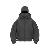 Men and women Balaclava Y2K Gothic Harajuku winter new item double hooded sweatshirt men's hooded mask zipper sportswear - The Discount Plug