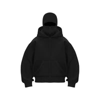 Men and women Balaclava Y2K Gothic Harajuku winter new item double hooded sweatshirt men's hooded mask zipper sportswear - The Discount Plug