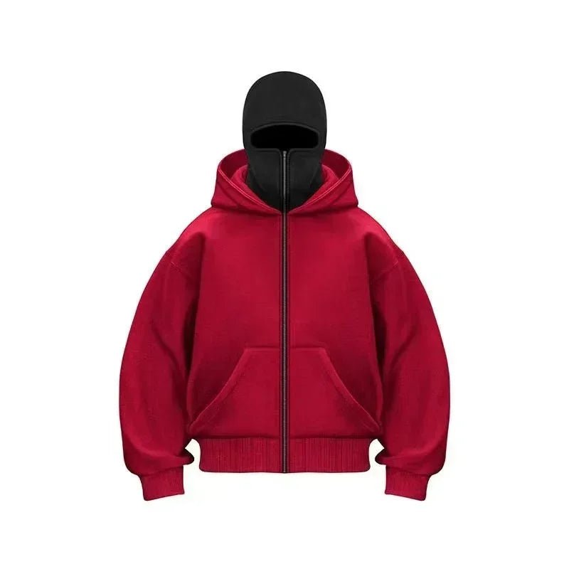 Men and women Balaclava Y2K Gothic Harajuku winter new item double hooded sweatshirt men's hooded mask zipper sportswear - The Discount Plug