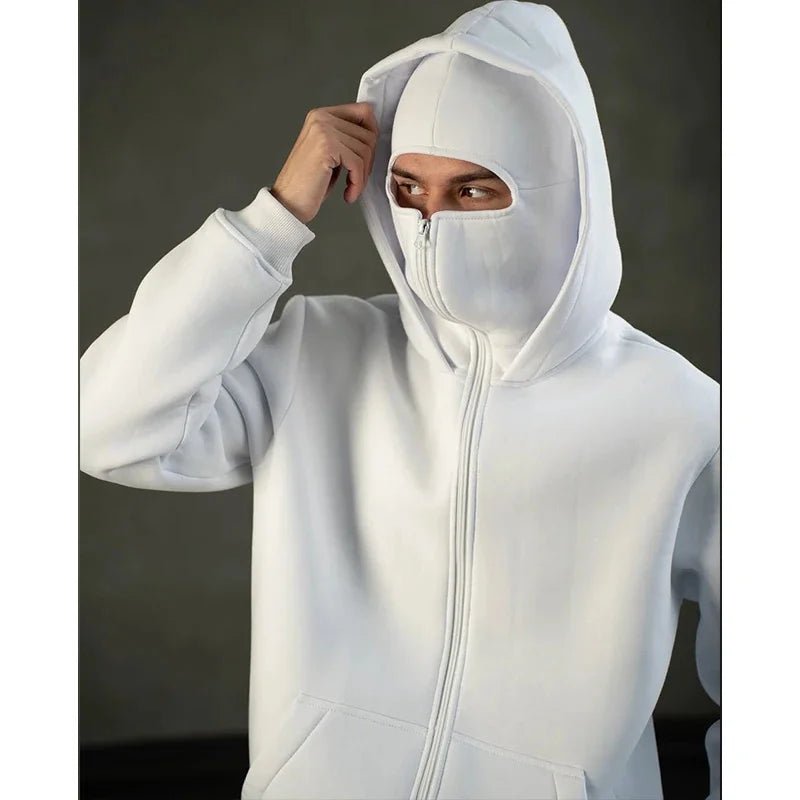 Men and women Balaclava Y2K Gothic Harajuku winter new item double hooded sweatshirt men's hooded mask zipper sportswear - The Discount Plug