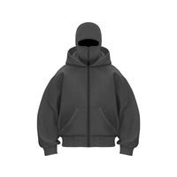 Men and women Balaclava Y2K Gothic Harajuku winter new item double hooded sweatshirt men's hooded mask zipper sportswear - The Discount Plug