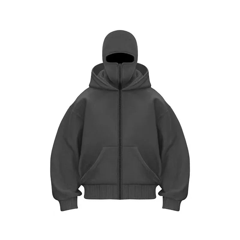 Men and women Balaclava Y2K Gothic Harajuku winter new item double hooded sweatshirt men's hooded mask zipper sportswear - The Discount Plug