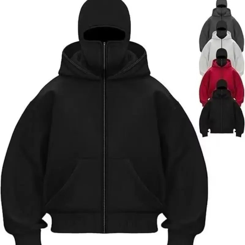 Men and women Balaclava Y2K Gothic Harajuku winter new item double hooded sweatshirt men's hooded mask zipper sportswear - The Discount Plug