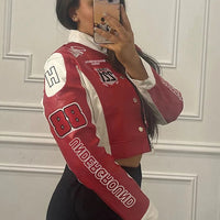 Nibber Hipster Patchwork Jacket Women Y2K Letter Print Hipster Uniform Street Single - Breasted Hipster Autumn Trend Zip Coats - The Discount Plug