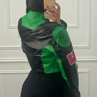 Nibber Hipster Patchwork Jacket Women Y2K Letter Print Hipster Uniform Street Single - Breasted Hipster Autumn Trend Zip Coats - The Discount Plug