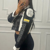 Nibber Hipster Patchwork Jacket Women Y2K Letter Print Hipster Uniform Street Single - Breasted Hipster Autumn Trend Zip Coats - The Discount Plug