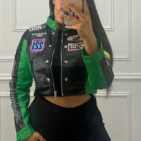 Nibber Hipster Patchwork Jacket Women Y2K Letter Print Hipster Uniform Street Single - Breasted Hipster Autumn Trend Zip Coats - The Discount Plug