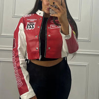 Nibber Hipster Patchwork Jacket Women Y2K Letter Print Hipster Uniform Street Single - Breasted Hipster Autumn Trend Zip Coats - The Discount Plug