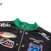 Nibber Hipster Patchwork Jacket Women Y2K Letter Print Hipster Uniform Street Single - Breasted Hipster Autumn Trend Zip Coats - The Discount Plug