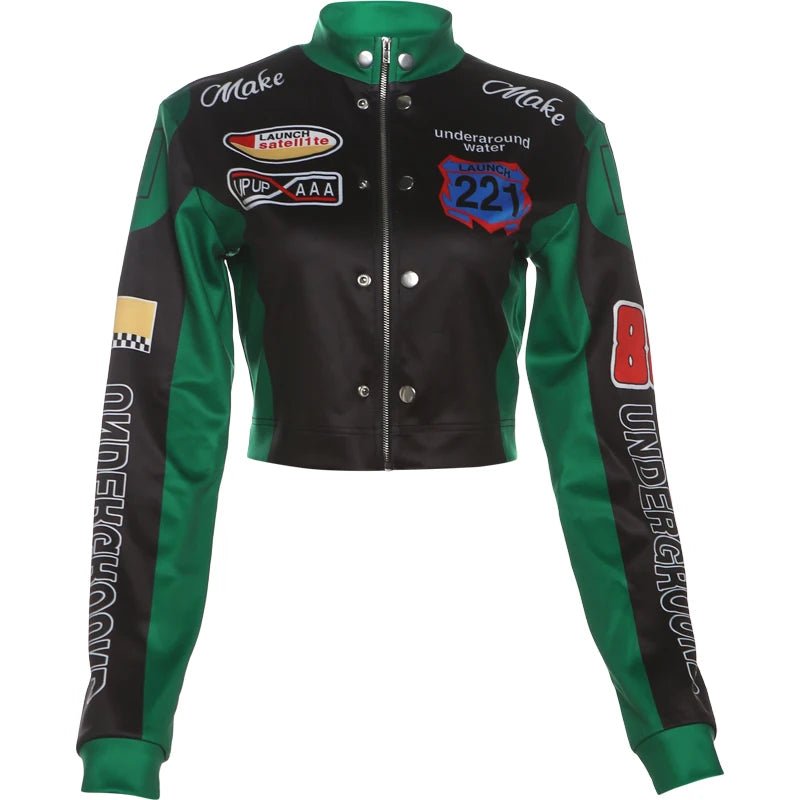 Nibber Hipster Patchwork Jacket Women Y2K Letter Print Hipster Uniform Street Single - Breasted Hipster Autumn Trend Zip Coats - The Discount Plug