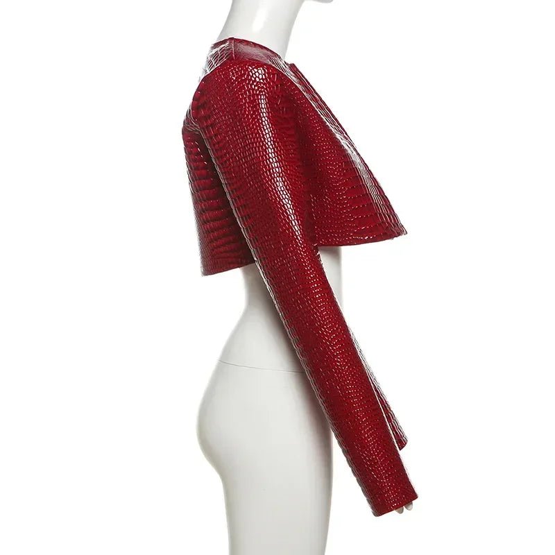 Red Motor Sexy Cropped Jackets Women 2025 Autumn Winter Fashion Streetwear Y2K Long Sleeve PU Faux Leather Short Coats Female - The Discount Plug