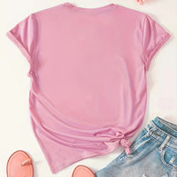 Stylish Women's Short Sleeve Casual Round Neck Summer Sporty Style Versatile Top with Print Soft Fabric Breathable Moisture - The Discount Plug