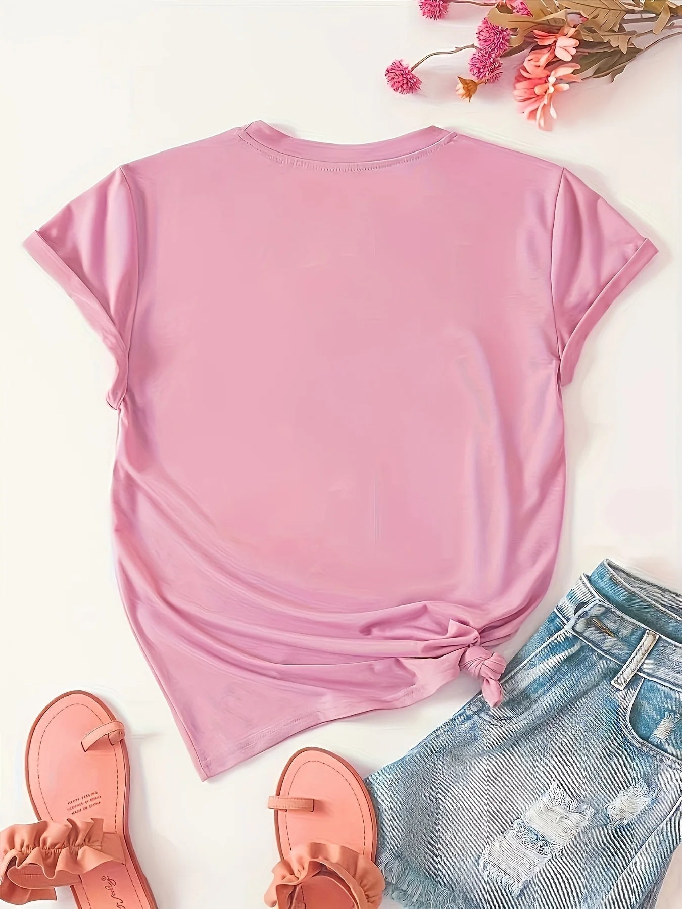 Stylish Women's Short Sleeve Casual Round Neck Summer Sporty Style Versatile Top with Print Soft Fabric Breathable Moisture - The Discount Plug