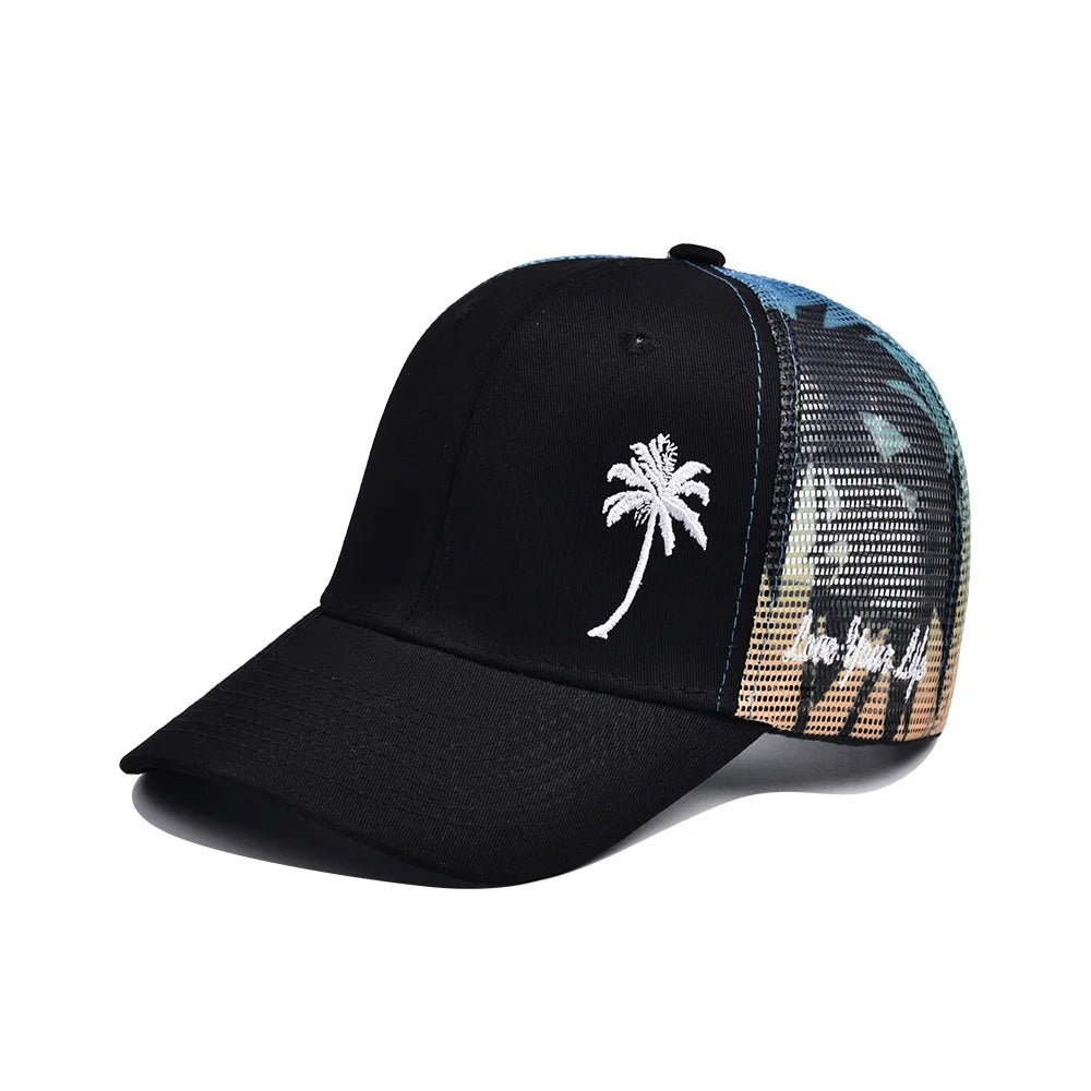 Trucker Cool Designs Breathable Coconut Tree Embroidery Baseball Outdoor Shade Sun Protection Mesh Cap Men's and Women's Sun Hat - The Discount Plug