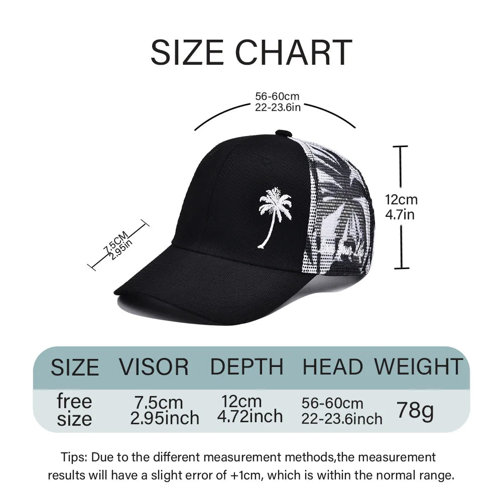 Unisex Adjustable Baseball Cap Coconut Tree Pattern Outdoor Summer Trucker Hat Streetwear Cap For Men And Women Snapback Hats - The Discount Plug