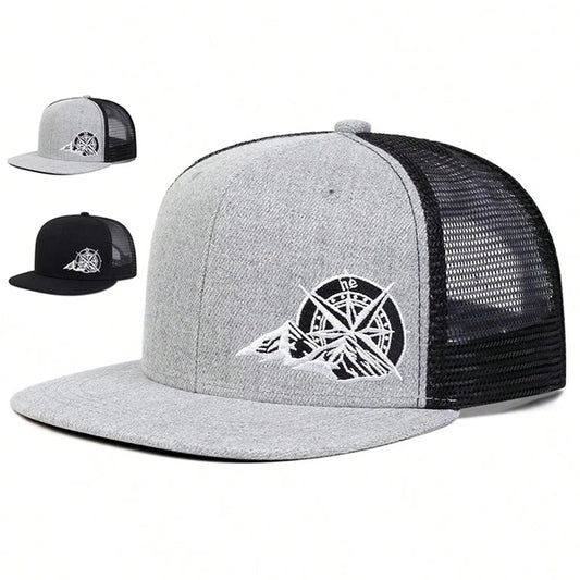 Unisex Compass Mountain Embroidery Baseball Net Hats Spring Summer Outdoor Adjustable Casual Hip - hop Trucker Caps Sunscreen Hat - The Discount Plug