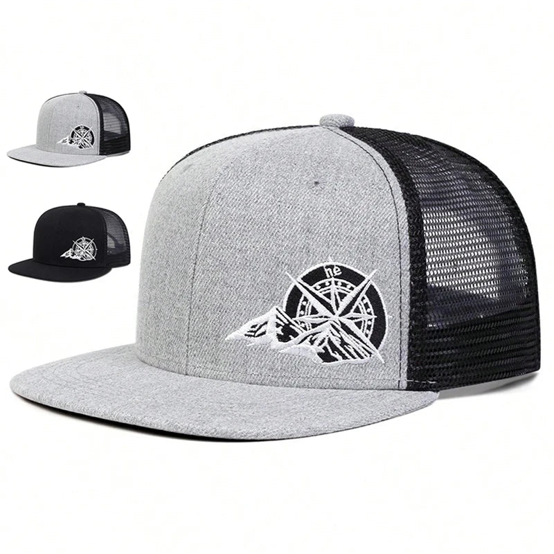Unisex Compass Mountain Embroidery Baseball Net Hats Spring Summer Outdoor Adjustable Casual Hip - hop Trucker Caps Sunscreen Hat - The Discount Plug