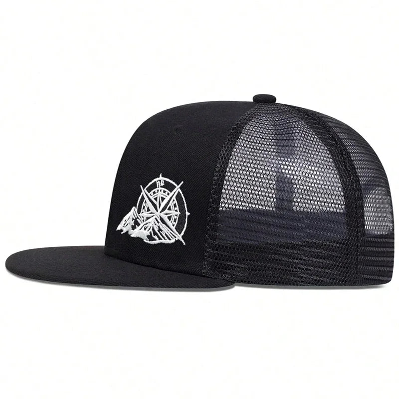 Unisex Compass Mountain Embroidery Baseball Net Hats Spring Summer Outdoor Adjustable Casual Hip - hop Trucker Caps Sunscreen Hat - The Discount Plug
