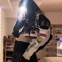 Vintage American Racing Motorcycle Baseball Jacket Outerwear Women's Autumn Thin Detachable Couple Set Stand Collar Full Sleeve - The Discount Plug