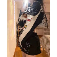 Vintage American Racing Motorcycle Baseball Jacket Outerwear Women's Autumn Thin Detachable Couple Set Stand Collar Full Sleeve - The Discount Plug