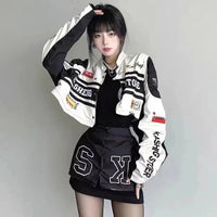 Vintage American Racing Motorcycle Baseball Jacket Outerwear Women's Autumn Thin Detachable Couple Set Stand Collar Full Sleeve - The Discount Plug