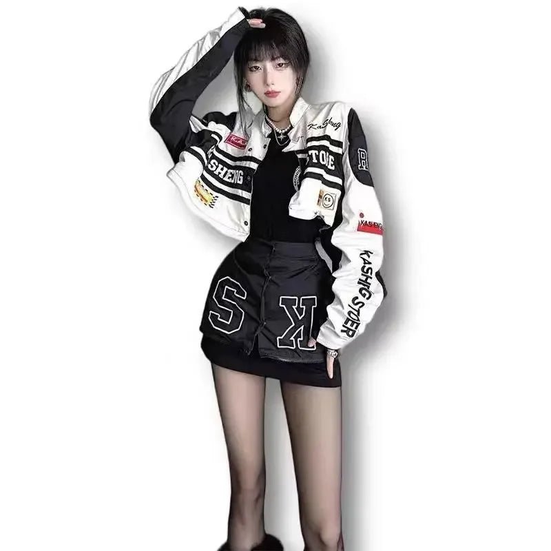 Vintage American Racing Motorcycle Baseball Jacket Outerwear Women's Autumn Thin Detachable Couple Set Stand Collar Full Sleeve - The Discount Plug