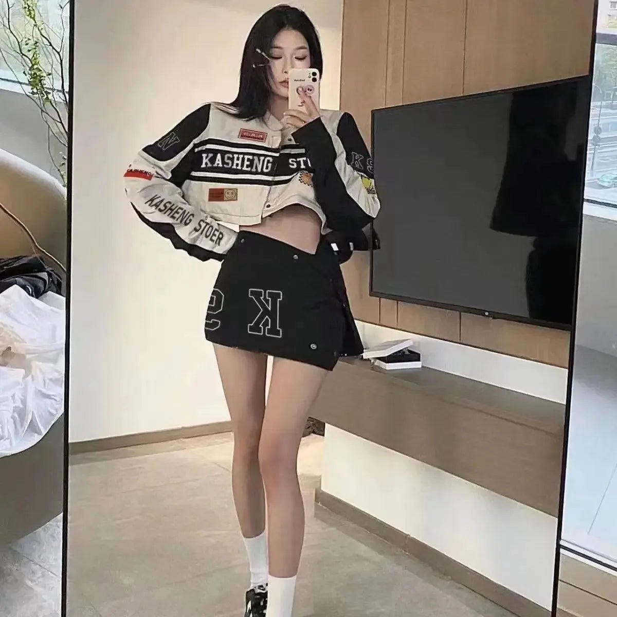 Vintage American Racing Motorcycle Baseball Jacket Outerwear Women's Autumn Thin Detachable Couple Set Stand Collar Full Sleeve - The Discount Plug