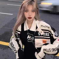Vintage American Racing Motorcycle Baseball Jacket Outerwear Women's Autumn Thin Detachable Couple Set Stand Collar Full Sleeve - The Discount Plug