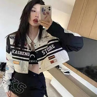 Vintage American Racing Motorcycle Baseball Jacket Outerwear Women's Autumn Thin Detachable Couple Set Stand Collar Full Sleeve - The Discount Plug