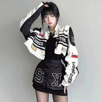 Vintage American Racing Motorcycle Baseball Jacket Outerwear Women's Autumn Thin Detachable Couple Set Stand Collar Full Sleeve - The Discount Plug