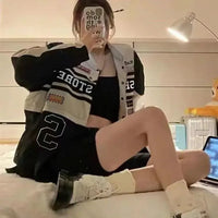 Vintage American Racing Motorcycle Baseball Jacket Outerwear Women's Autumn Thin Detachable Couple Set Stand Collar Full Sleeve - The Discount Plug