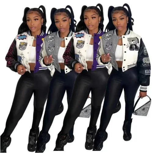 WB9121 Women's Screw Thread Ballpark Jacket Crew Neck Regular Fit Spring Autumn New Style Clothing From China Mainland - The Discount Plug