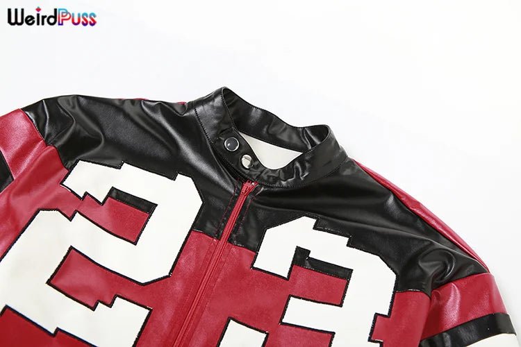 Weird Puss Faux Leather Varsity Jacket Women Hipster Letter Print Autumn Casual Sporty Wild Streetwear Uniform Trend Crop Coat - The Discount Plug