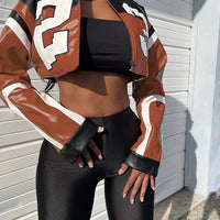 Weird Puss Faux Leather Varsity Jacket Women Hipster Letter Print Autumn Casual Sporty Wild Streetwear Uniform Trend Crop Coat - The Discount Plug