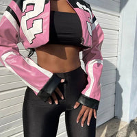 Weird Puss Faux Leather Varsity Jacket Women Hipster Letter Print Autumn Casual Sporty Wild Streetwear Uniform Trend Crop Coat - The Discount Plug