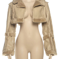 Weird Puss Furry Patchwork Women Crop Jacket Hipster Full Sleeve Open Stitch Hipster Streetwear Warm Outwear Basic Wild Coat - The Discount Plug