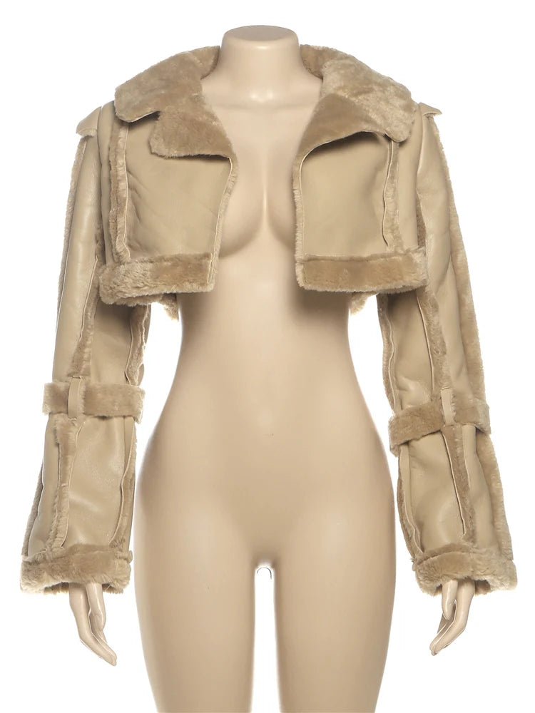 Weird Puss Furry Patchwork Women Crop Jacket Hipster Full Sleeve Open Stitch Hipster Streetwear Warm Outwear Basic Wild Coat - The Discount Plug