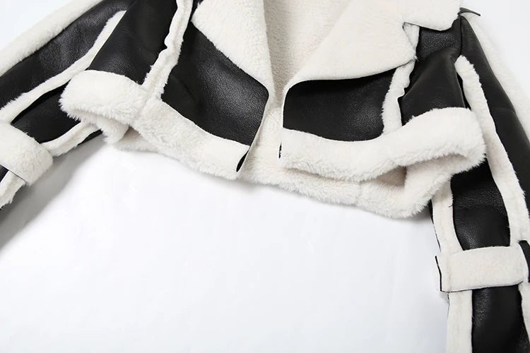 Weird Puss Furry Patchwork Women Crop Jacket Hipster Full Sleeve Open Stitch Hipster Streetwear Warm Outwear Basic Wild Coat - The Discount Plug