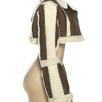 Weird Puss Furry Patchwork Women Crop Jacket Hipster Full Sleeve Open Stitch Hipster Streetwear Warm Outwear Basic Wild Coat - The Discount Plug