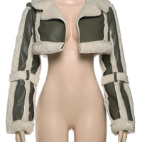 Weird Puss Furry Patchwork Women Crop Jacket Hipster Full Sleeve Open Stitch Hipster Streetwear Warm Outwear Basic Wild Coat - The Discount Plug