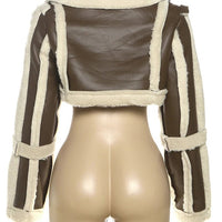 Weird Puss Furry Patchwork Women Crop Jacket Hipster Full Sleeve Open Stitch Hipster Streetwear Warm Outwear Basic Wild Coat - The Discount Plug