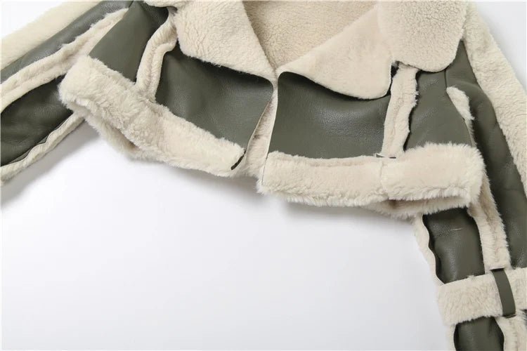 Weird Puss Furry Patchwork Women Crop Jacket Hipster Full Sleeve Open Stitch Hipster Streetwear Warm Outwear Basic Wild Coat - The Discount Plug