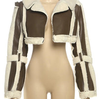 Weird Puss Furry Patchwork Women Crop Jacket Hipster Full Sleeve Open Stitch Hipster Streetwear Warm Outwear Basic Wild Coat - The Discount Plug