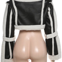 Weird Puss Furry Patchwork Women Crop Jacket Hipster Full Sleeve Open Stitch Hipster Streetwear Warm Outwear Basic Wild Coat - The Discount Plug