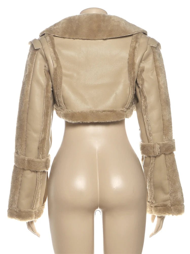 Weird Puss Furry Patchwork Women Crop Jacket Hipster Full Sleeve Open Stitch Hipster Streetwear Warm Outwear Basic Wild Coat - The Discount Plug