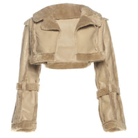 Weird Puss Furry Patchwork Women Crop Jacket Hipster Full Sleeve Open Stitch Hipster Streetwear Warm Outwear Basic Wild Coat - The Discount Plug