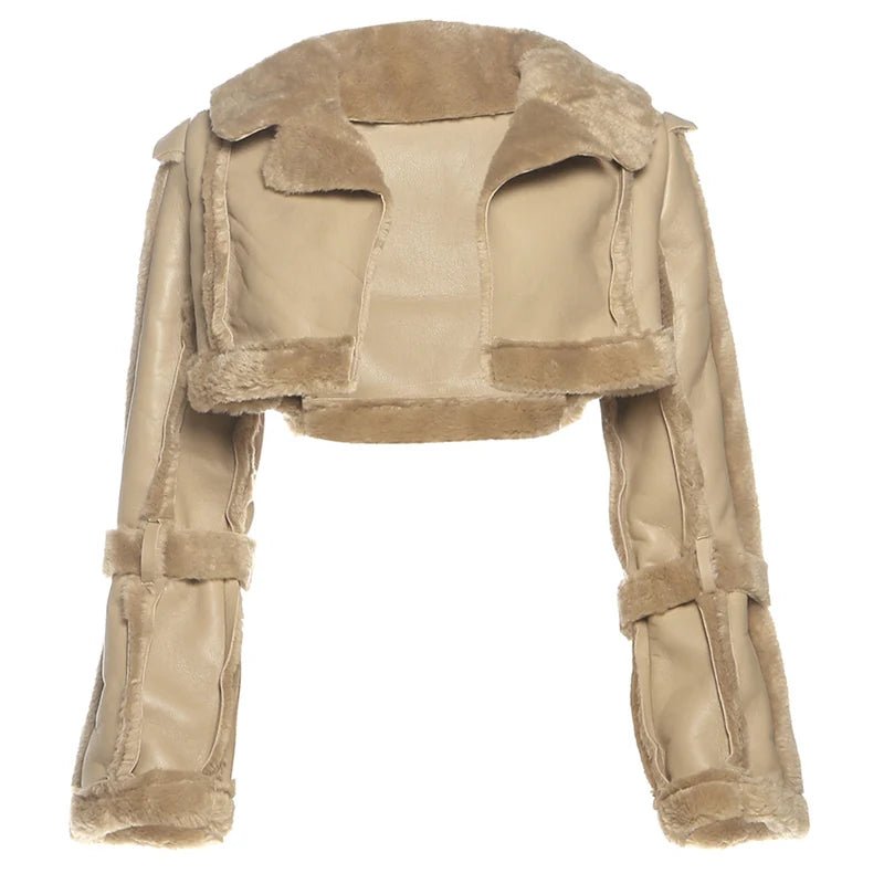 Weird Puss Furry Patchwork Women Crop Jacket Hipster Full Sleeve Open Stitch Hipster Streetwear Warm Outwear Basic Wild Coat - The Discount Plug